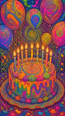 Psychedelic Art Style birthday card example