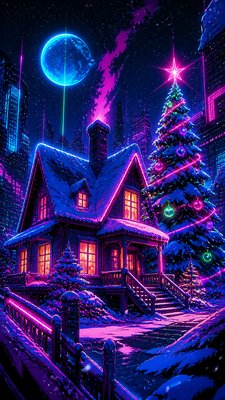 Cyberpunk Neon Anime Art Style Christmas card example