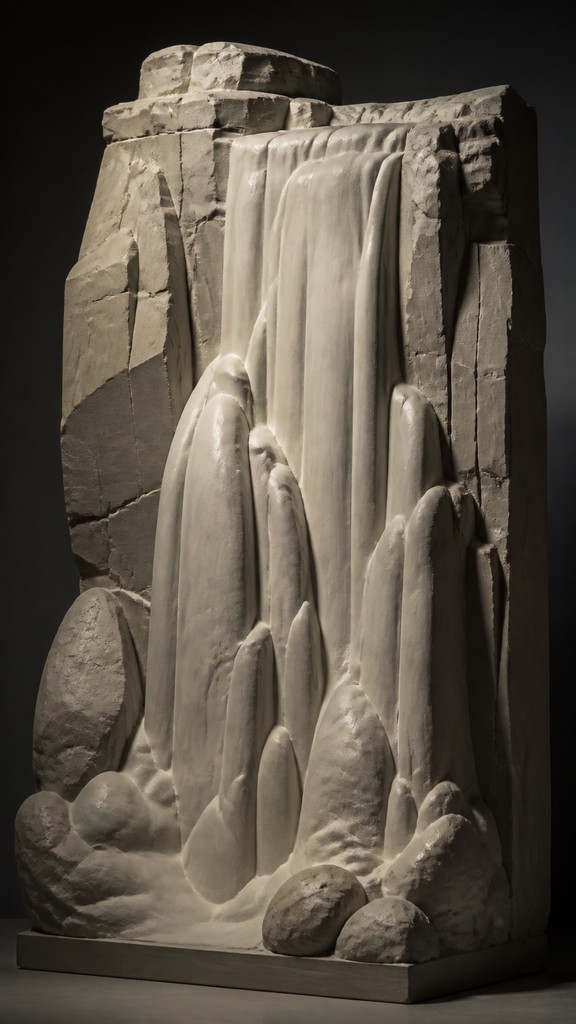 towering waterfall cascading down a cliff — Sculptural Form Art Style