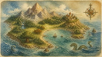 Storybook Watercolor fantasy map example