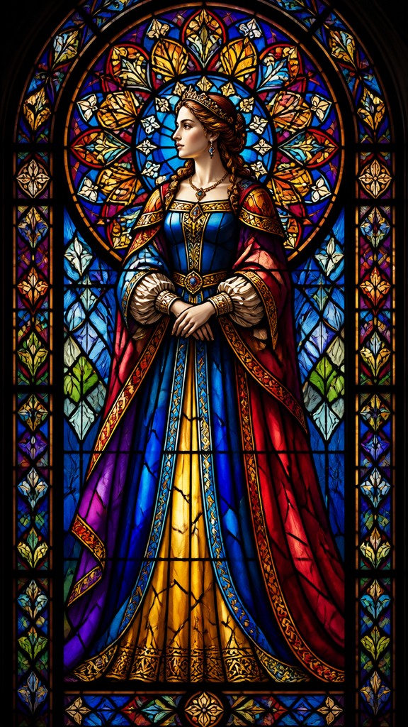 full-length portrait of an elegant figure — Stained Glass Art Style