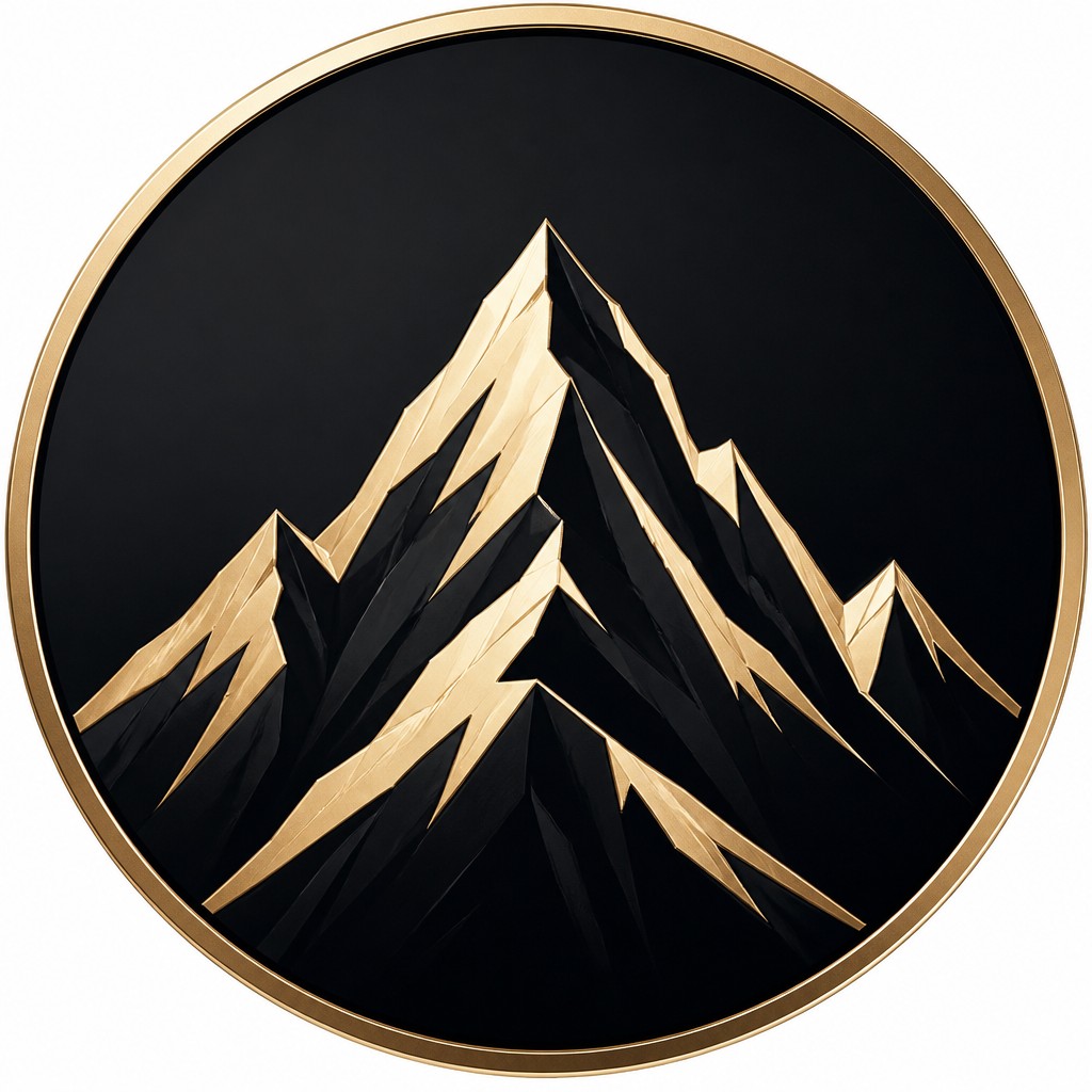 an emblem of a mountain peak inside a circle, simple bold shapes on a plain background, no text or lettering — Formal Evening Wear Fashion logo concept
