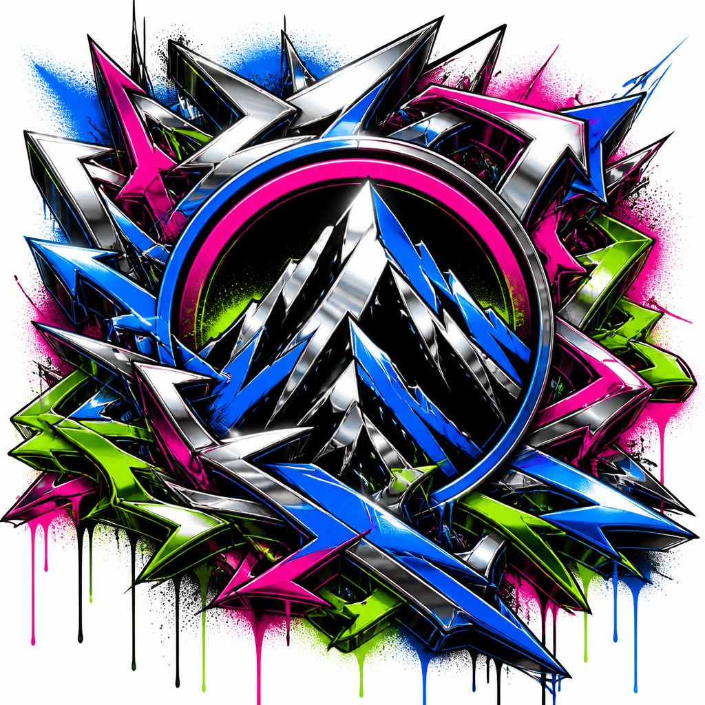 an emblem of a mountain peak inside a circle, simple bold shapes on a plain background, no text or lettering — Wildstyle Graffiti Street Art Style logo concept