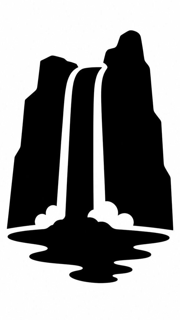 towering waterfall cascading down a cliff — Glyph Icon Design