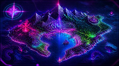 Cyberpunk Neon Anime Art Style fantasy map example