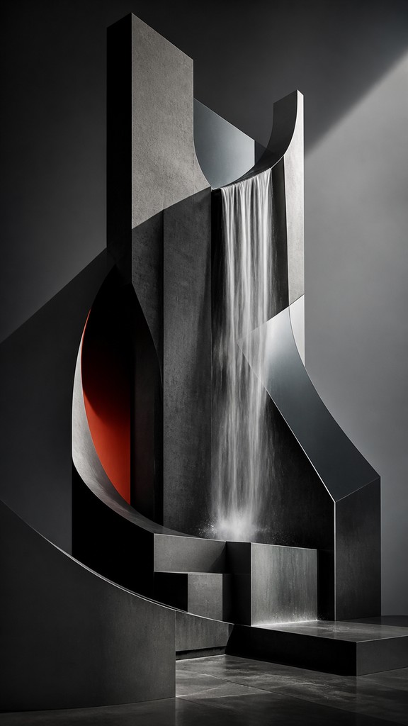 towering waterfall cascading down a cliff — Modern Abstract Sculpture Art Style