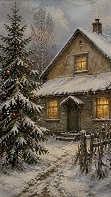 Social Realist Figurative Art Style Christmas card example