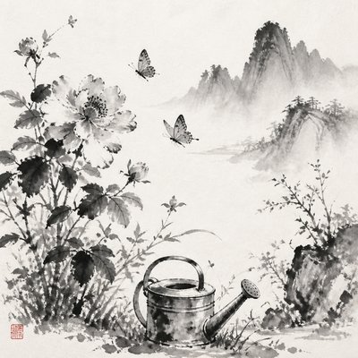 Traditional Chinese Landscape Art Style coloring page example