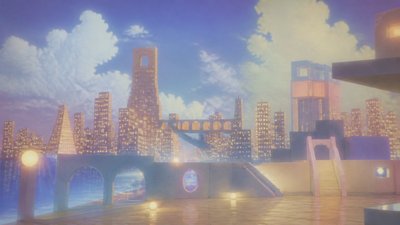 a city skyline panorama at dusk with glowing windows, no people — Dreamcore Aesthetic wallpaper