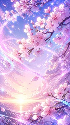 cherry blossom branches against a soft dawn sky, no people — Magical Girl Anime Art Style wallpaper