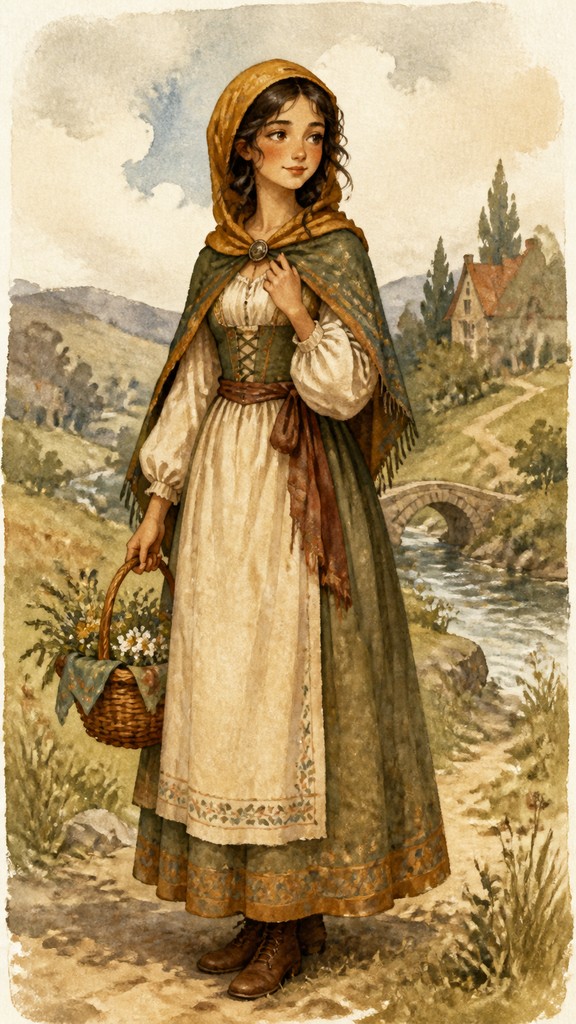 full-length portrait of an elegant figure — Storybook Watercolor