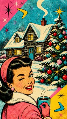 Retro Pop Art Style Christmas card example