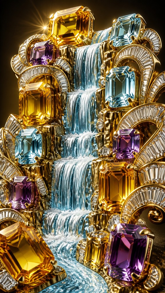 towering waterfall cascading down a cliff — Cocktail Ring Era Jewelry Style