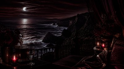 a moonlit coastline with cliffs and crashing surf, no people — Dark Feminine Aesthetic wallpaper