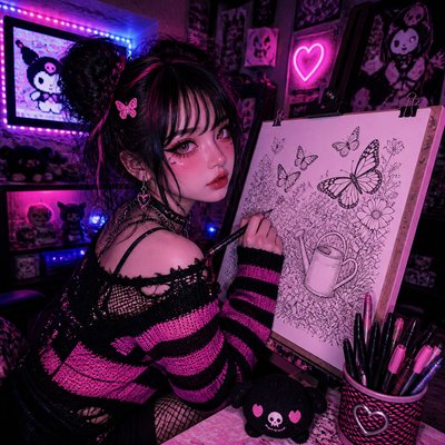 E-Girl Aesthetic coloring page example