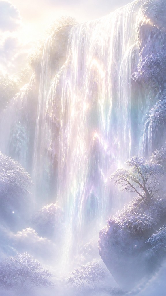 towering waterfall cascading down a cliff — Ethereal Aesthetic