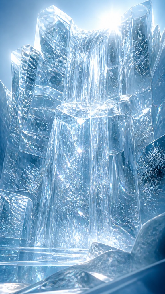 towering waterfall cascading down a cliff — Ice Sculpture Art Style