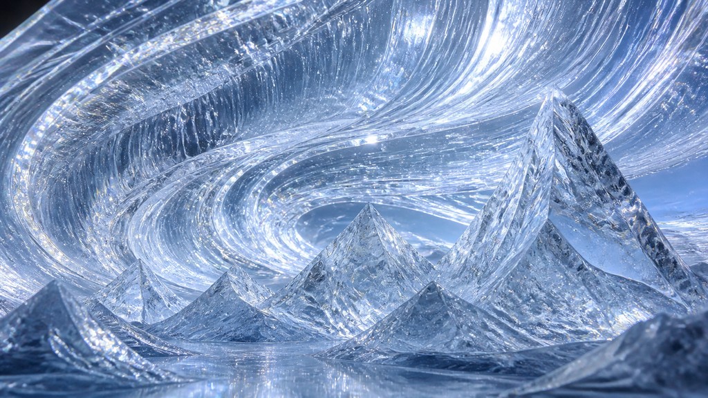 a flowing aurora over snowy peaks, wide sweeping composition, no people, no text — Ice Sculpture Art Style banner