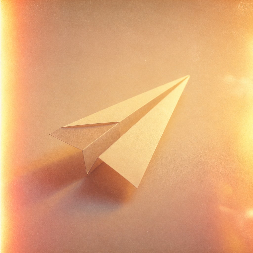 a paper plane, clean minimal composition on a plain background, no text — Nostalgiacore Aesthetic icon