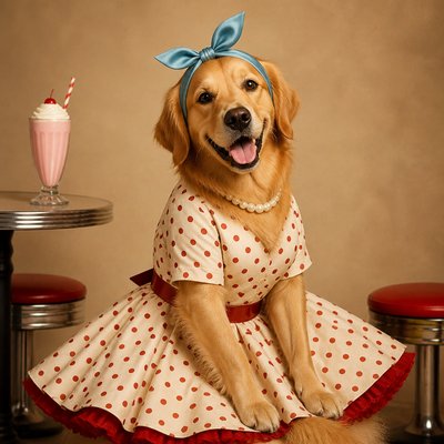 Vintage 50s Fashion Style pet portrait example