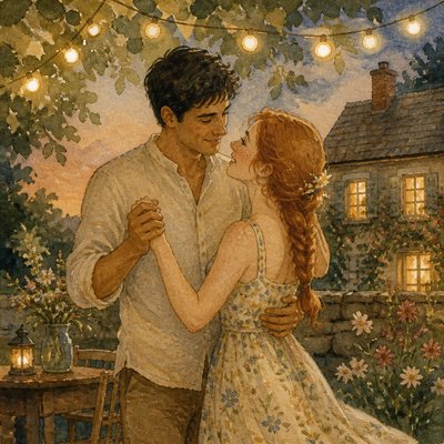 Storybook Watercolor couple portrait example