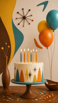 Mid-Century Modern Furniture Art birthday card example