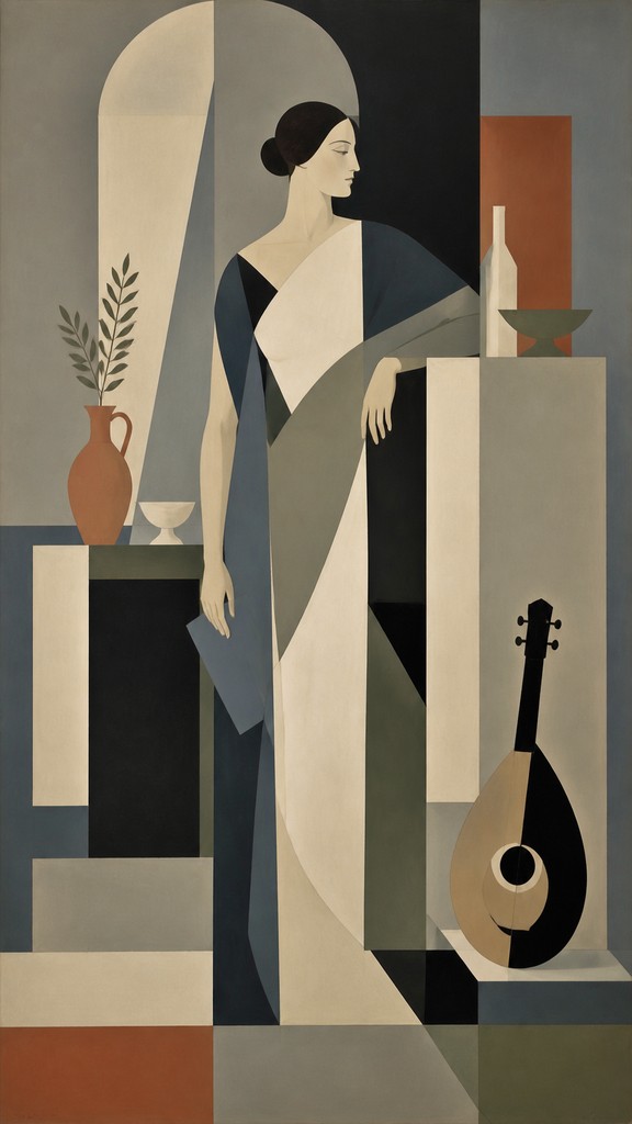full-length portrait of an elegant figure — Purism Art Style