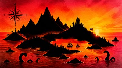 Sunset Silhouette Art Style fantasy map example