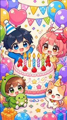 Chibi Anime Art Style birthday card example