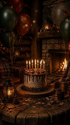 Rustic Cabin Interior Design birthday card example