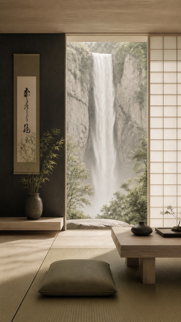 towering waterfall cascading down a cliff — Zen Interior Design