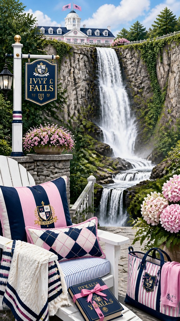 towering waterfall cascading down a cliff — Preppy Aesthetic