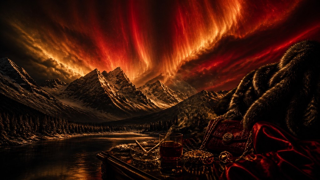 a flowing aurora over snowy peaks, wide sweeping composition, no people, no text — Mob Wife Aesthetic banner