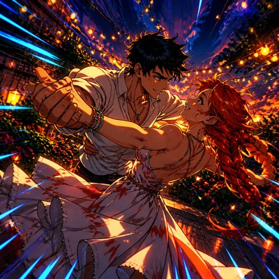 Shonen Action Anime Art Style couple portrait example
