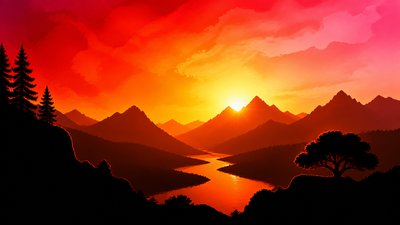 Sunset Silhouette Art Style desktop wallpaper example