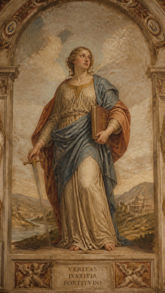 full-length portrait of an elegant figure — Fresco Narrative Renaissance Art Style