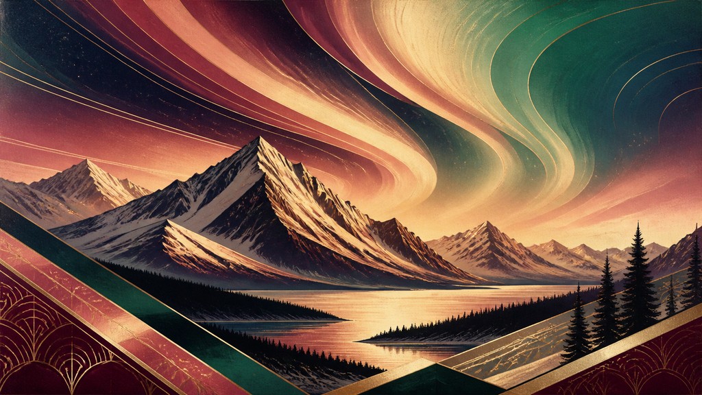a flowing aurora over snowy peaks, wide sweeping composition, no people, no text — Vintage Retro Fashion Design banner