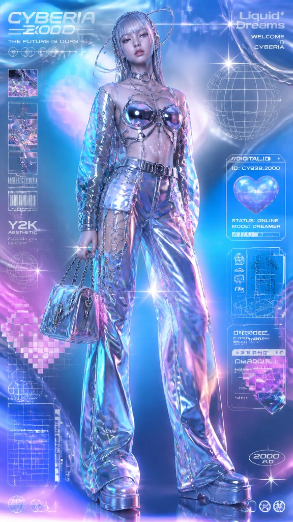 full-length portrait of an elegant figure — Cyber Y2K Aesthetic