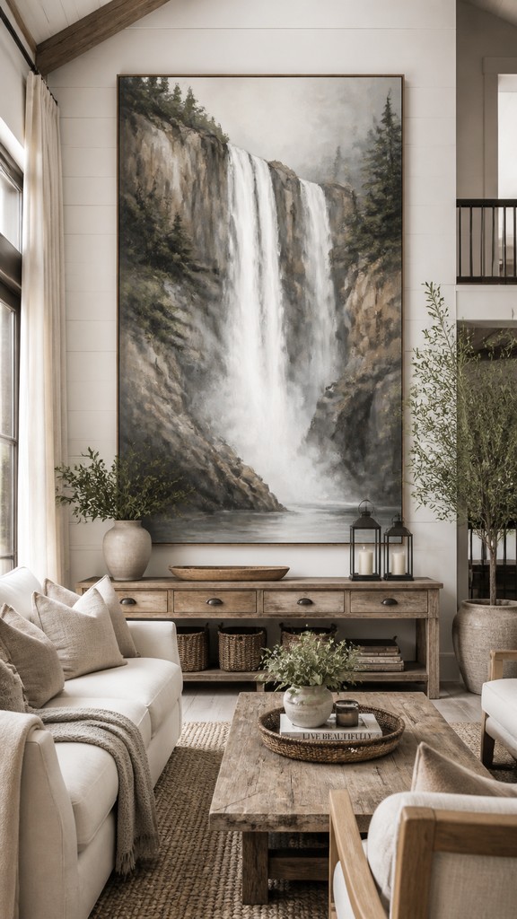 towering waterfall cascading down a cliff — Modern Farmhouse Interior Design