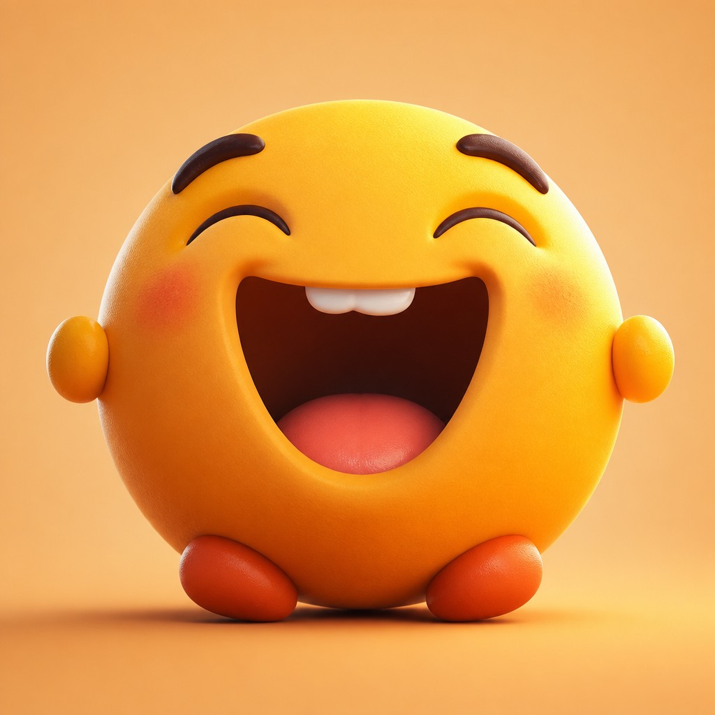 an exaggerated laughing face of an original round mascot character, bold and readable at small size, plain background, no text — 3D Rendered Digital Art Style Twitch emote