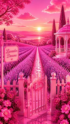 a field of lavender stretching to distant hills at dusk, no people — Barbiecore Aesthetic wallpaper