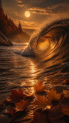an ocean wave curling under moonlight, no people — Autumncore Aesthetic wallpaper