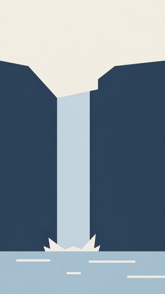 towering waterfall cascading down a cliff — Minimalism Art Style