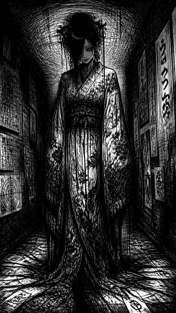 full-length portrait of an elegant figure — Horror Manga Art Style