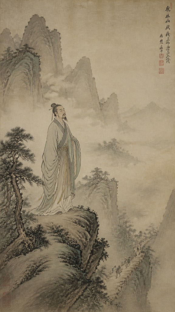 full-length portrait of an elegant figure — Song Dynasty Ink Painting Style