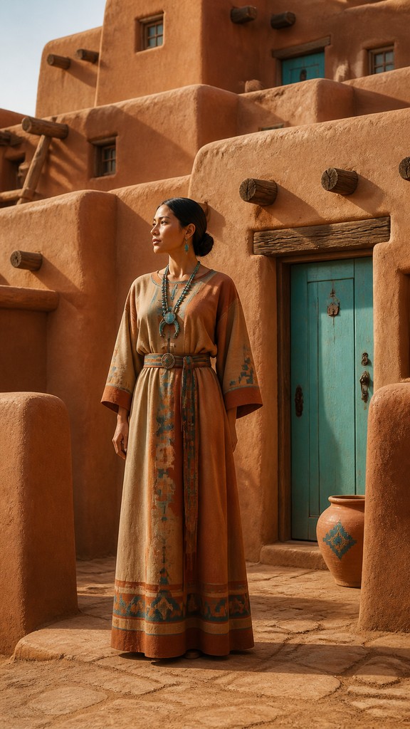 full-length portrait of an elegant figure — Adobe Pueblo Architecture