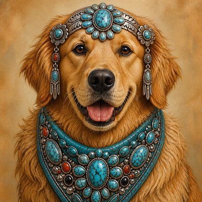 Southwestern Turquoise Jewelry Style pet portrait example