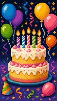 Pixel Digital Art Style birthday card example