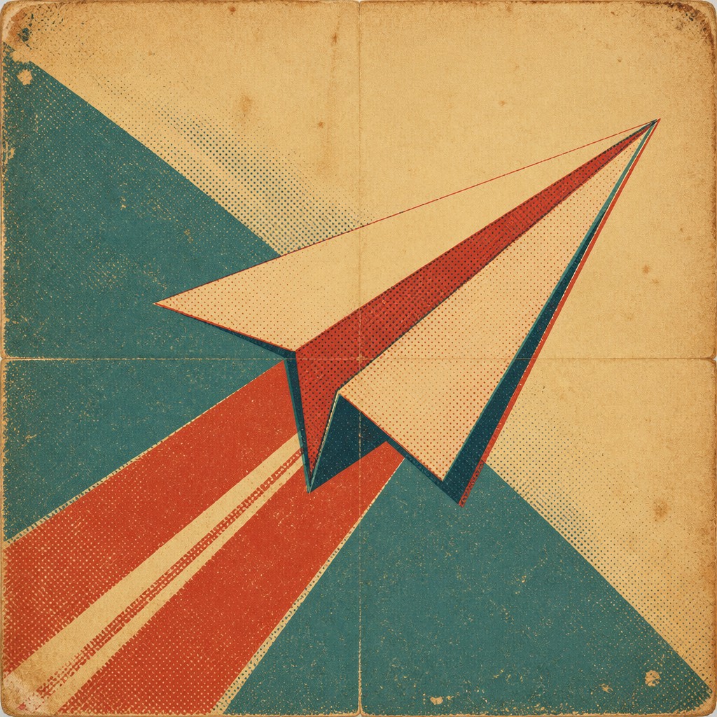 a paper plane, clean minimal composition on a plain background, no text — Vintage Poster Design icon