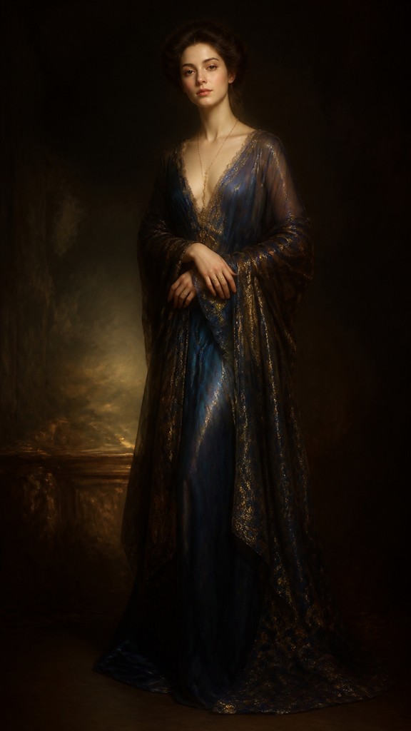 full-length portrait of an elegant figure — Oil Glazing Painting Style